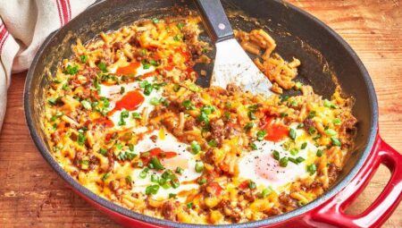 One Pan Breakfast Skillet Mac and Cheese
